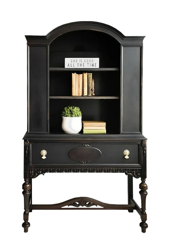 

Винтажный винный шкаф из цельного дерева во французском стиле, простой черный шкафчик для гостиной в американском стиле, настенный сервант, витрина