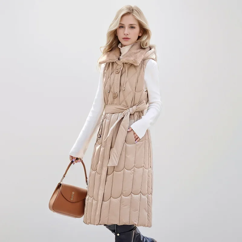 

2025 женская новая зимняя длинная хлопковая куртка без рукавов, женский утепленный жилет с меховым воротником, парки, пальто, женские теплые куртки