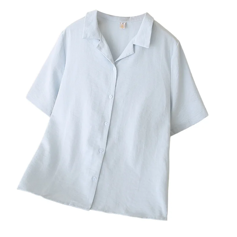 

Летняя женская рубашка больших размеров 2026 с коротким рукавом, отложным воротником, повседневный кардиган во французском стиле, блузка 548