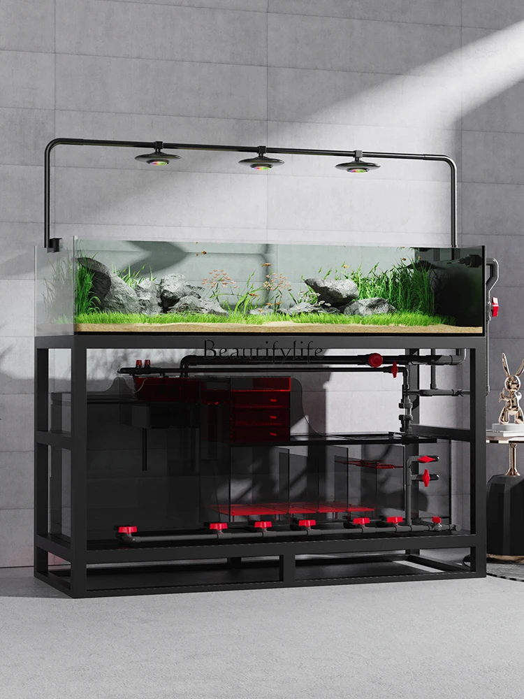 New Industrial Style Native Stream Tank Bottom Filter Fish Tank Full Set Landscape Water Plants Super White Aquarium