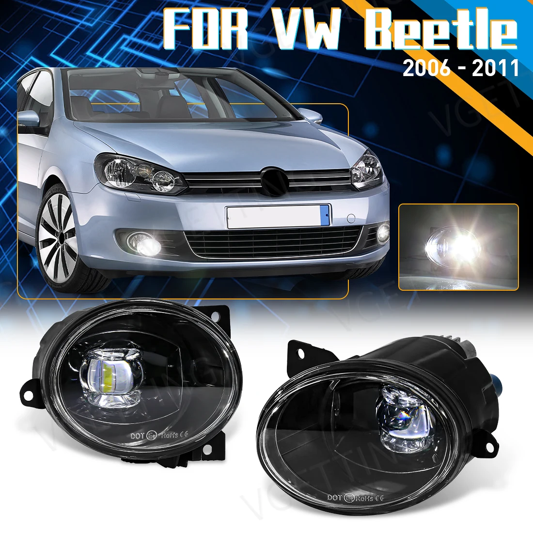 

1 Pair Car LED Front Bumper Fog Lamp Assembly For Volkswagen VW Beetle 2006 2007 2008 2009 2010 White Headlights Accessories 12V