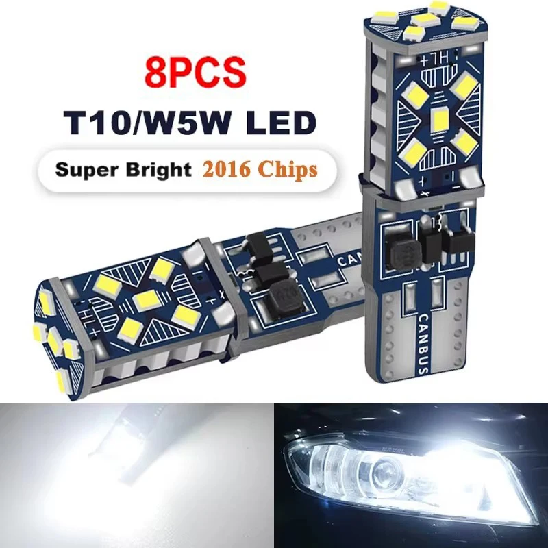 8 шт. супер яркие светодиодные лампы T10 W5W Canbus 12/24 В 7000 К белые автомобильные салонные купольные карты багажник номерной знак клин боковые огни