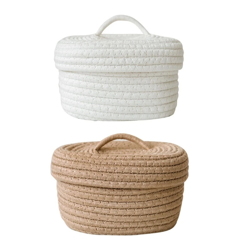 

Woven Oval Storage Box with Lid Portable Household Supplies