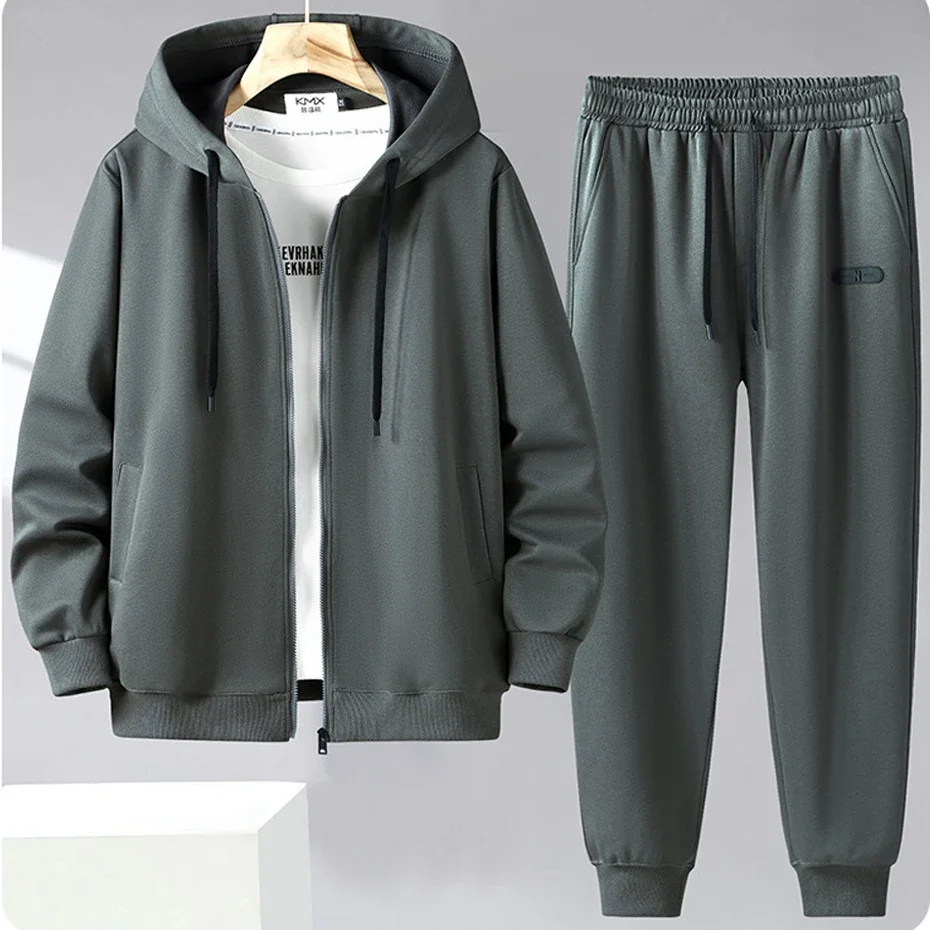 Solid Color Tracksuit Men 11XL Plus Size Suits Zippered Hoodie Sweatpants Sets Spring Autumn Jogger Pants Male Big Size 10XL