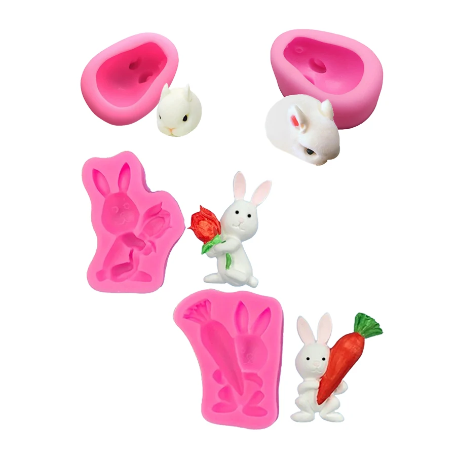 4 pcs set Rabbit Left and Right Flower Carrot Rabbit Cute Cartoon Diy Cake Mousse Chocolate Fondant Glue Baking Decorati