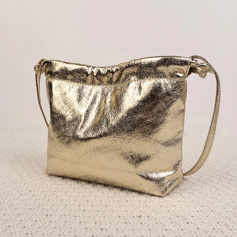 Goldene Abendtasche mit Kordelzug, leicht, tragbar, für Sonntagspartys, zum Einkaufen, vielseitige Handtasche zum Aufbewahren von Mobiltelefonen, Umhängetasche – Detail 5