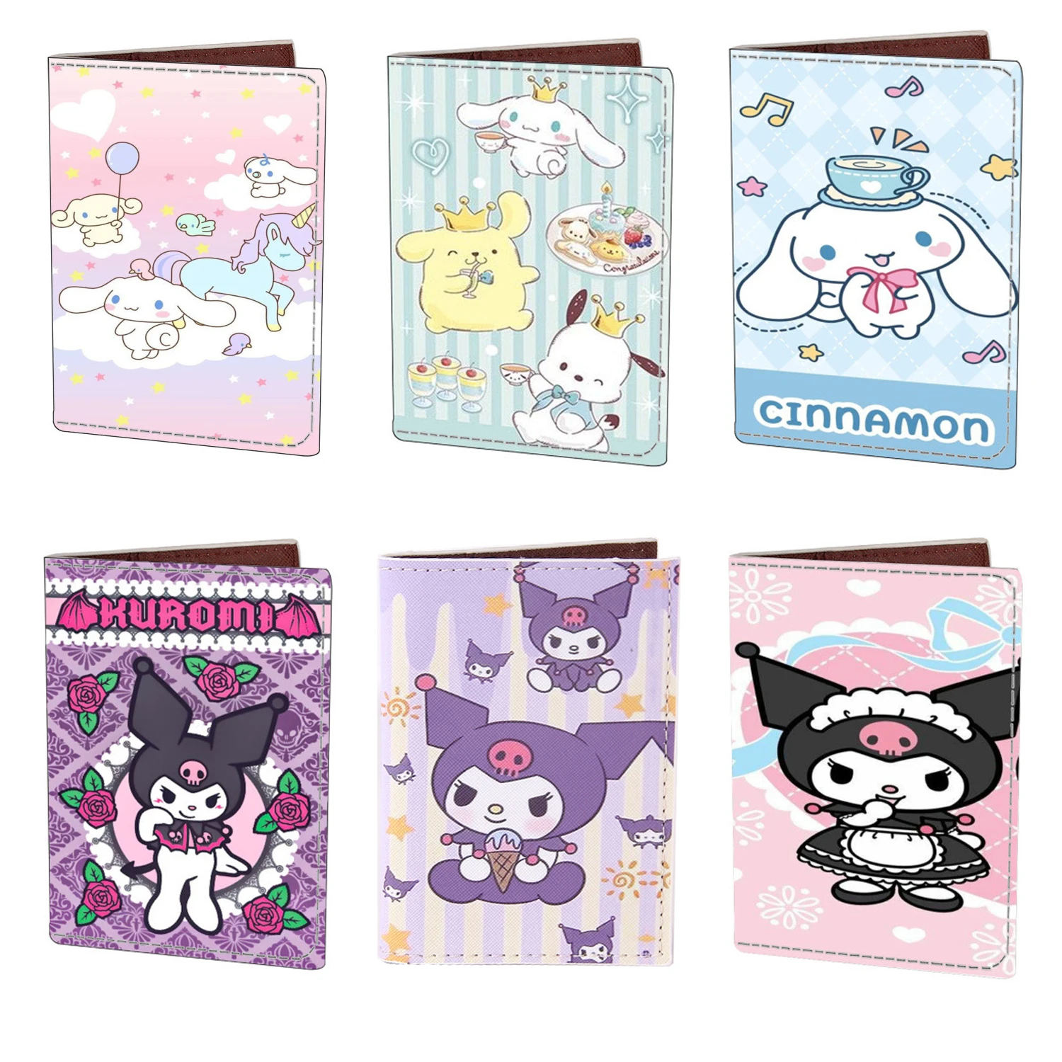 Sanrios Cinnamoroll Kuromi kawaii Anime Cartoon PU Leather Passport Cover Waterproof Case Holder ID bag Packet Wallet Purse Bags