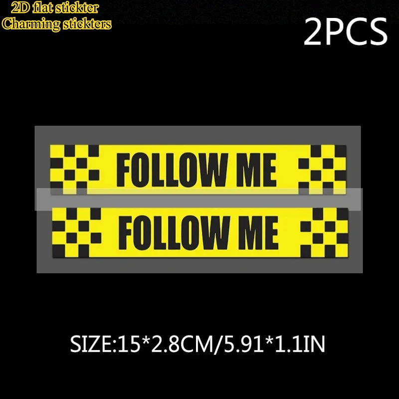 1Pc 2D Flat FOLLOW ME Checkered Reflective UV Resistant Vinyl Sticker For Car Motorcycle Helmet Decor