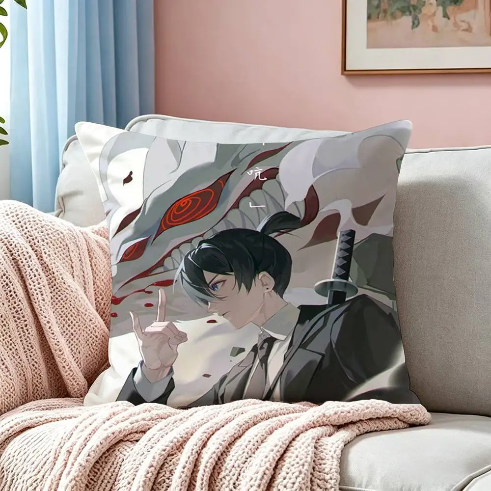 Anime C-Chainsaw Man A-Aki Hayakawa  Square Double-Sided printed Pillow Case Bedroom Bedside Pillow Sofa Cushion Cover
