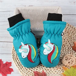 Winter children aged 3 to 6 years old with three layers of thick plush  windproof  and snowy cartoon stuffy glove