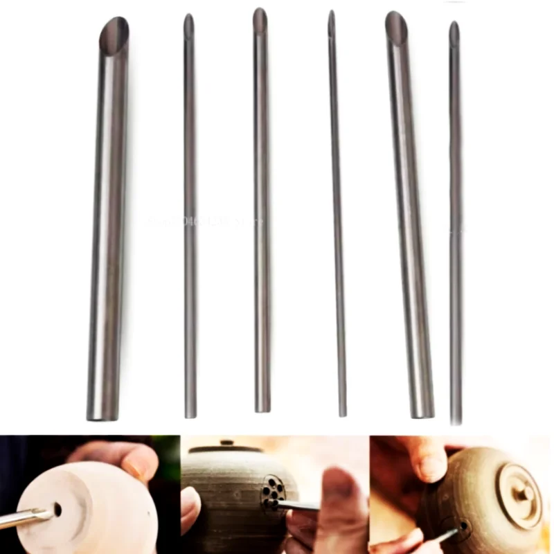 6pcs/set Stainless Steel Ceramic Punch Sculpture Modeling Full Round Perforated Purple Clay Pot Making Tools Polymer Clay Tools