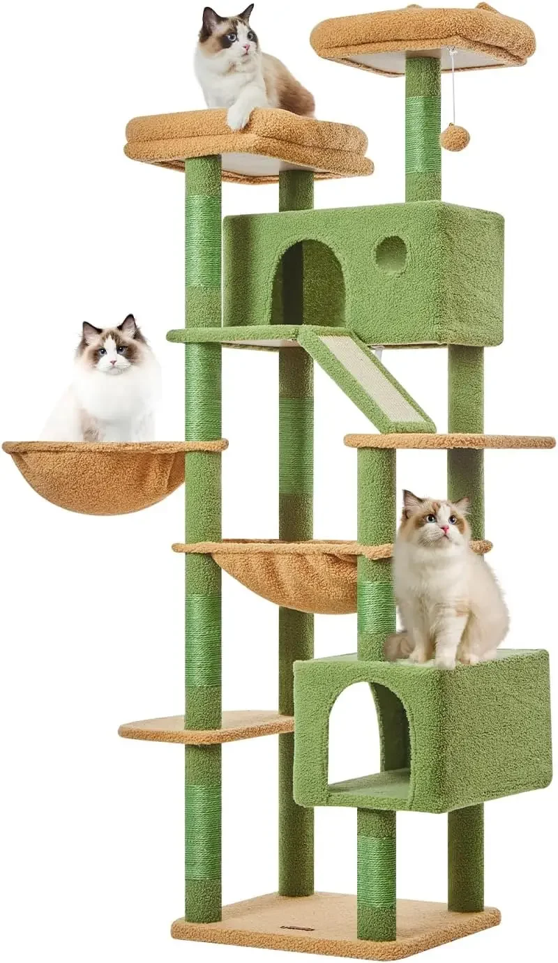 

71-Inch Large Cat Tree For Large Cats, Plush Multi-Level Cat Condo With 8 Scratching Posts, 2 Perches, Cave, Hammock|