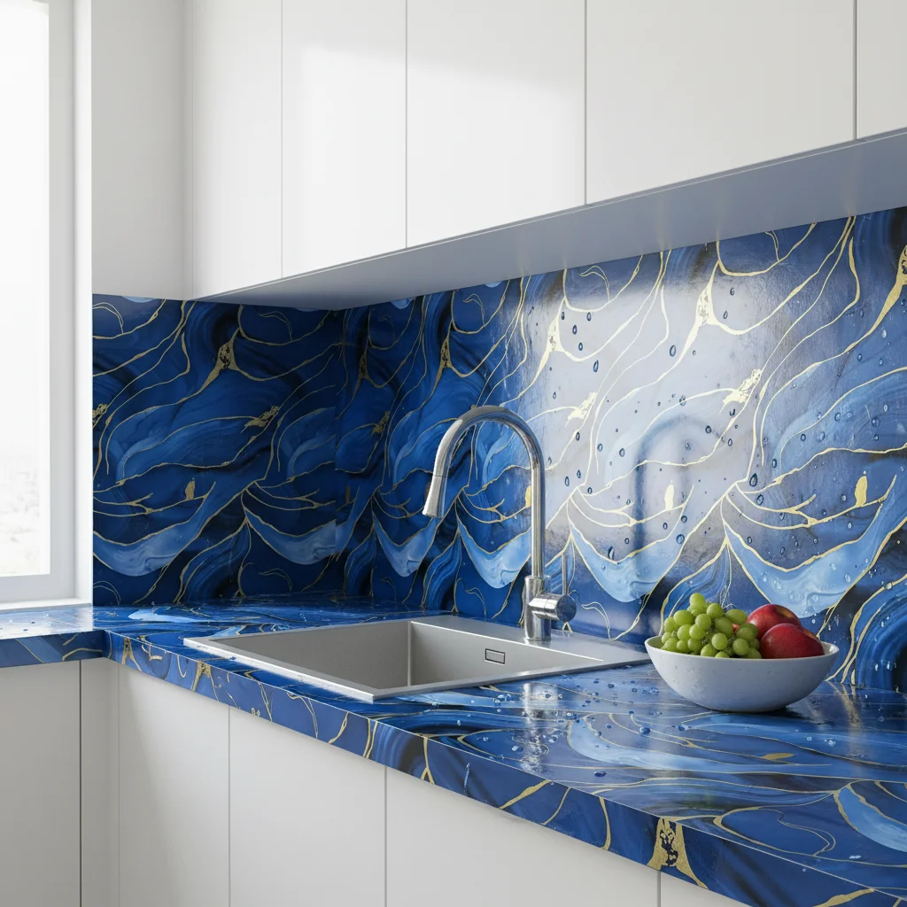 foil Glossy Dark Blue Gold Vein Marble Peel and Stick self adhesive Wallpaper Waterproof Kitchen Backsplash Contact Paper