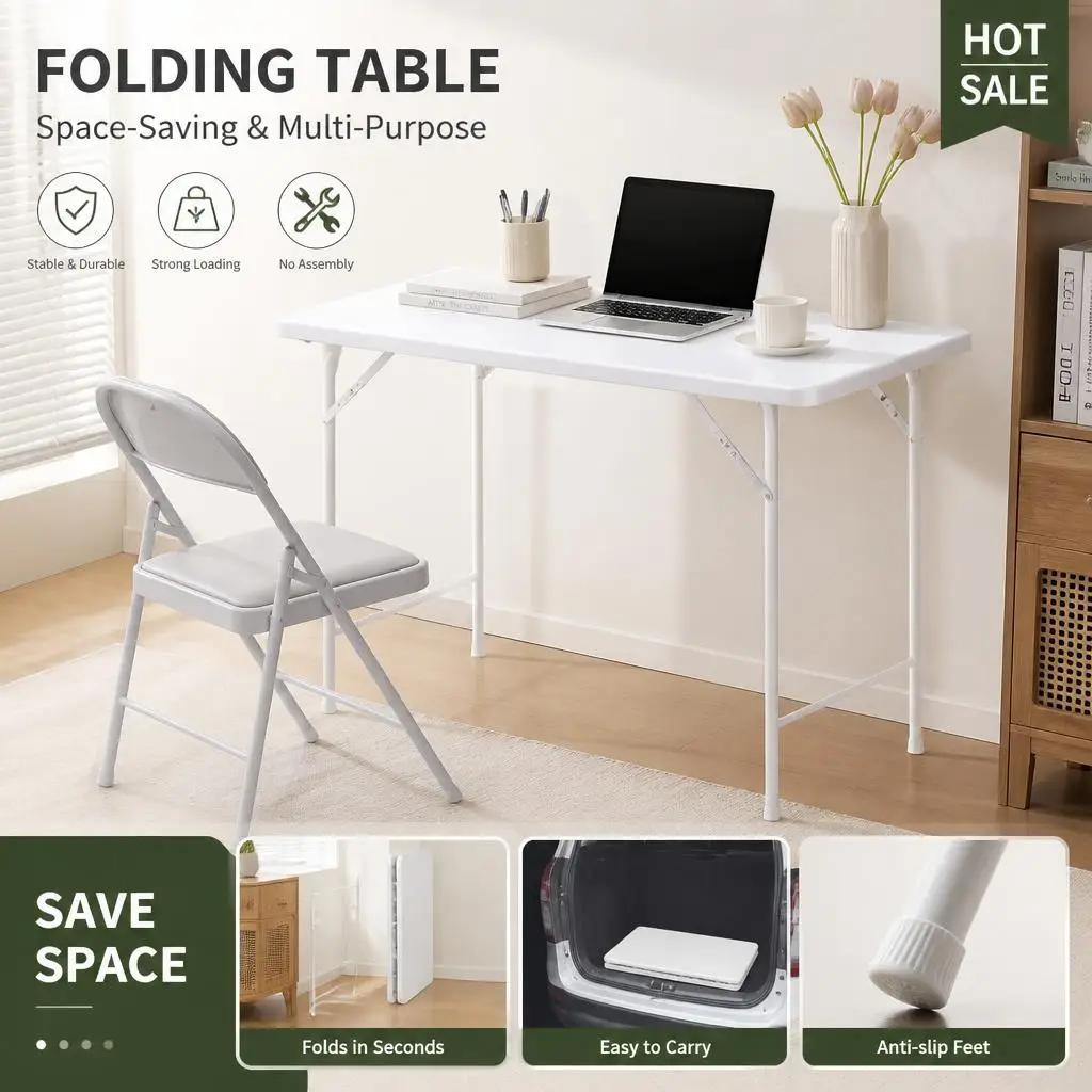 Tavolo pieghevole salvaspazio 100x54x74 cm – Robusto in plastica, gambe in acciaio stabili, portata fino a 120 kg, portatile con maniglia – Versatile per ufficio, casa, campeggio, attività all'aperto
