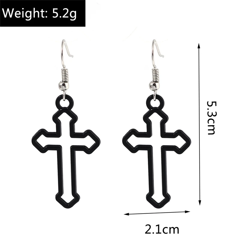 Heiße schwarze Steampunk Cross Drop Ohrringe für Frauen Gothic Persönlichkeit baumeln Haken Ohrringe Mädchen Party Urlaub Schmuck Geschenke – Detail 4