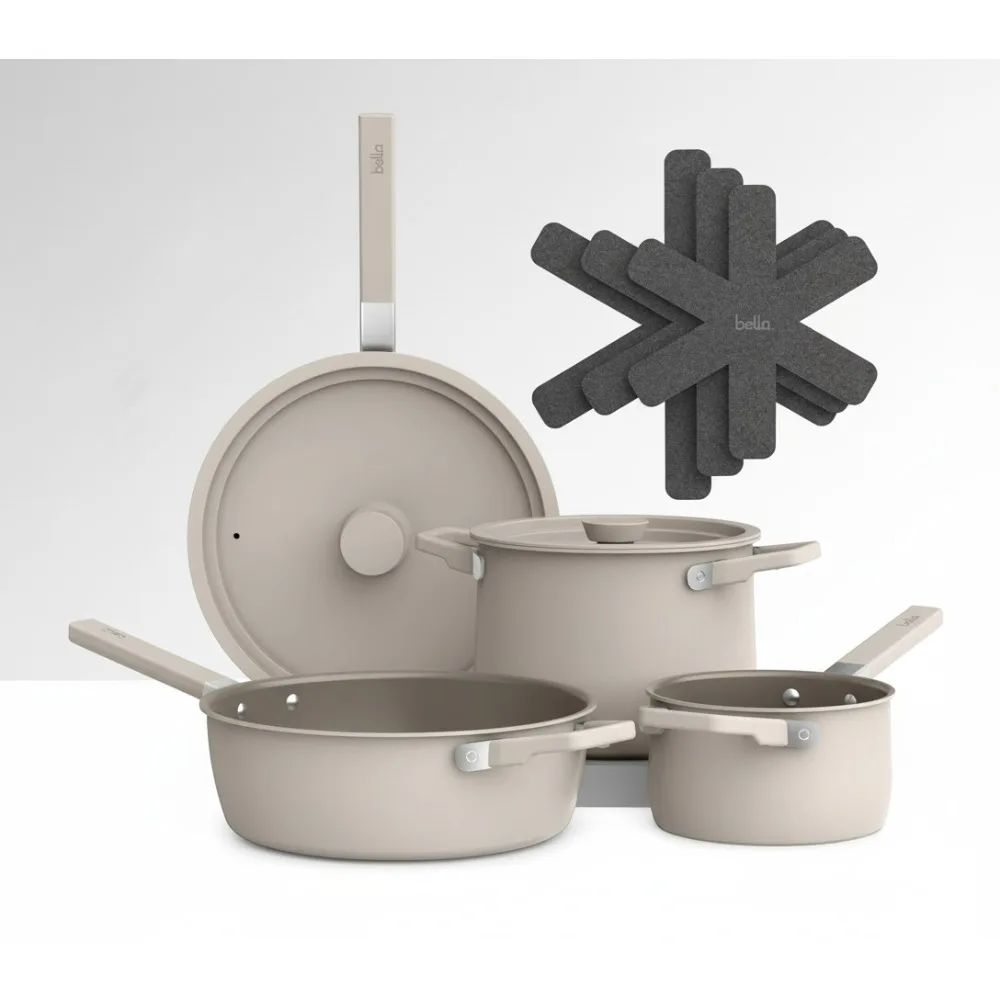 

9-Piece Ceramic Nonstick Cookware Set, Space-Saving Stackable Design, Universal Stovetop & Oven Safe