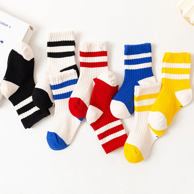 1-12 Years Cotton Children Socks Japan Style Black White Stripes Baby Tube Socks Spring Autumn Boys Girls School Sports Socks