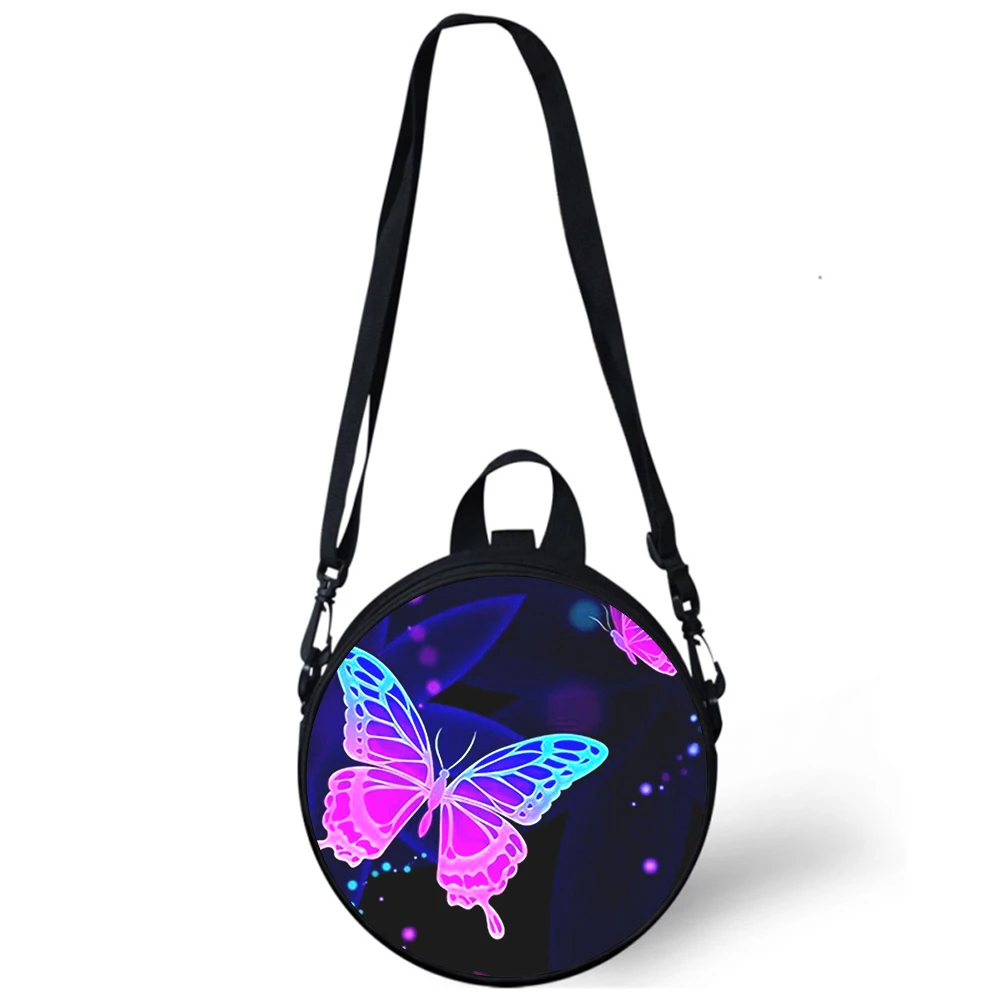 Borboleta azul pintura aquarela criança saco de jardim de infância impressão 3d sacos de ombro para a escola feminina mini redondo bagpacks rugtas saco