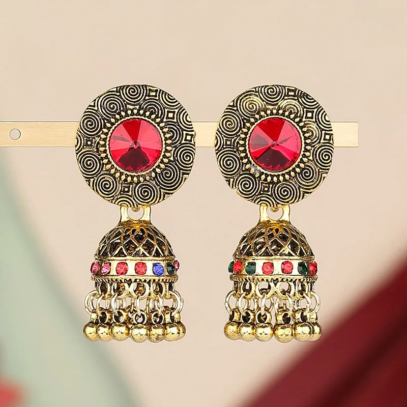 Fashion Vintage Colorful Rhinestone Drop Earrings For Women Bijoux Metal Beads Tassel Earrings Fashion Jewelry