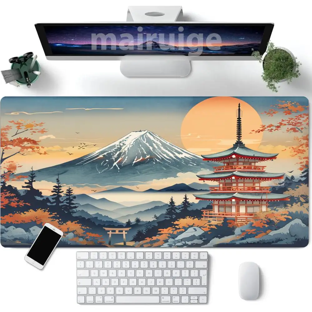 

Большой игровой коврик для мыши в японском стиле, компьютерный офисный игровой настольный коврик XXL, резиновые противоскользящие прошитые коврики для клавиатуры, длинные настольные коврики