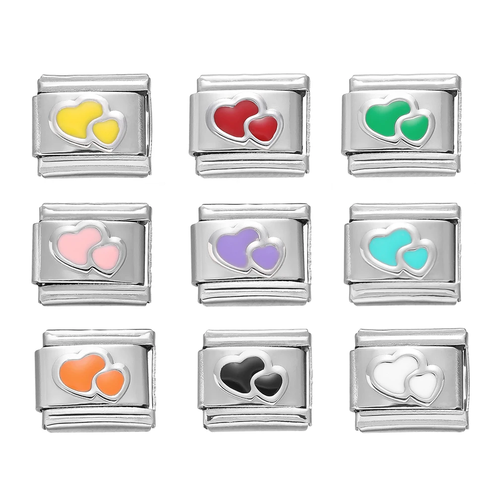 1pcs Stainless Steel Love Heart Color Italian Charm Links Fit 9x10mm Women Bracelet Making for DIY Jewelry Accessories Wholesale