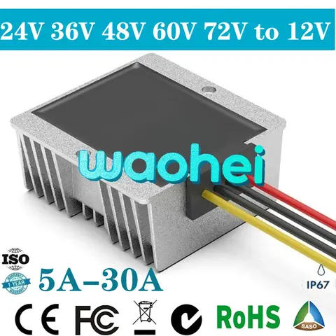 24V 36V 48V 60V 72V to 12V 60V to 12V 5A -20A DC DC Step Down Converter voltage regulator Reduced voltage 60V Automotive ship ce