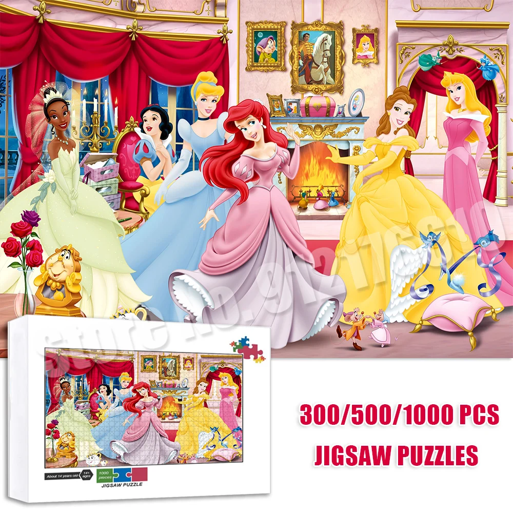 Disney Princess Party Puzzle dla dorosłych 300/500/1000 sztuk Puzzle Wczesna edukacja Dzieci Diy Puzzle Gra Zabawki Prezenty