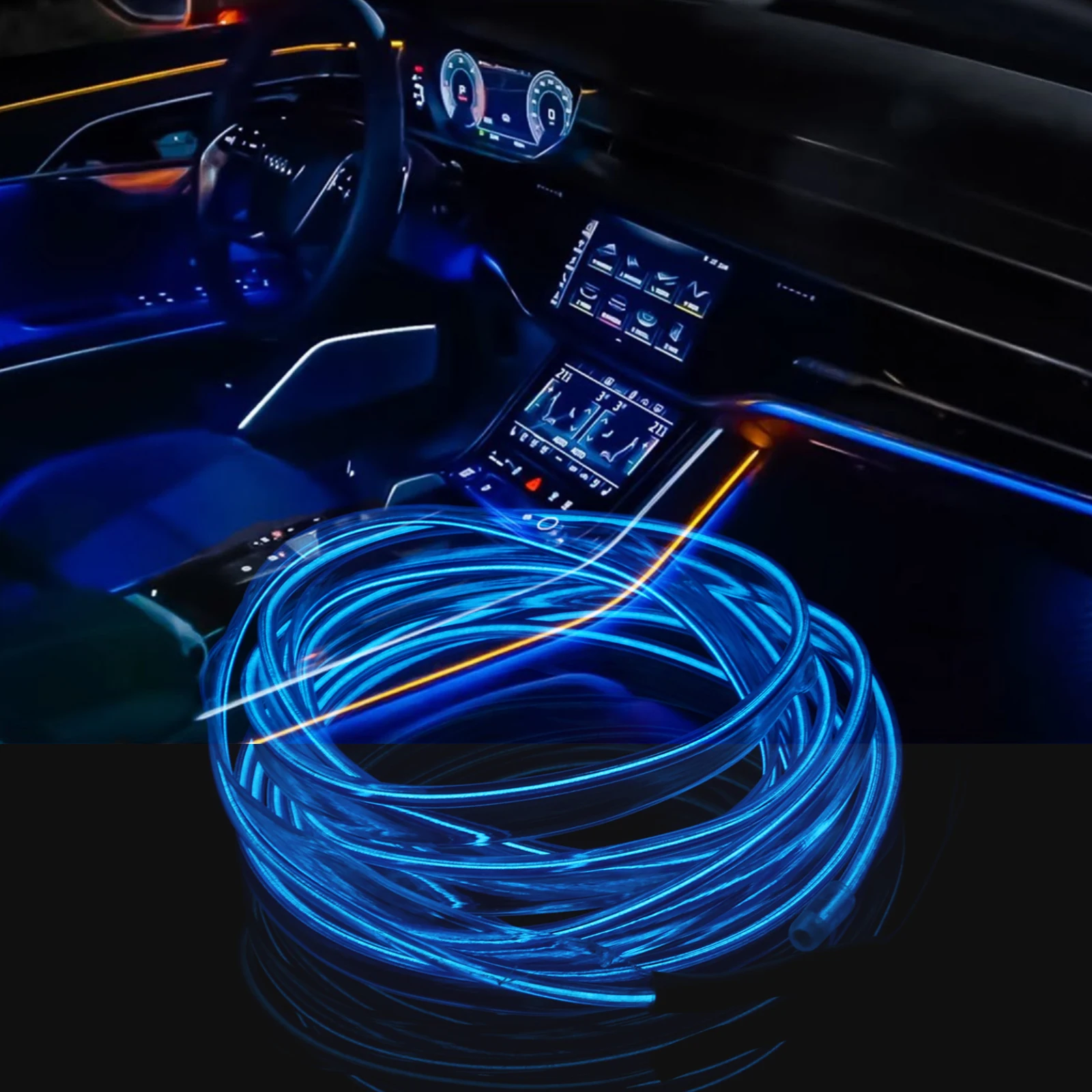 LED Glow Blue Wire Neon String Strip Light Car Interior Atmosphere Ambient Rope Tube Powered Automotive Car Interior Decoration