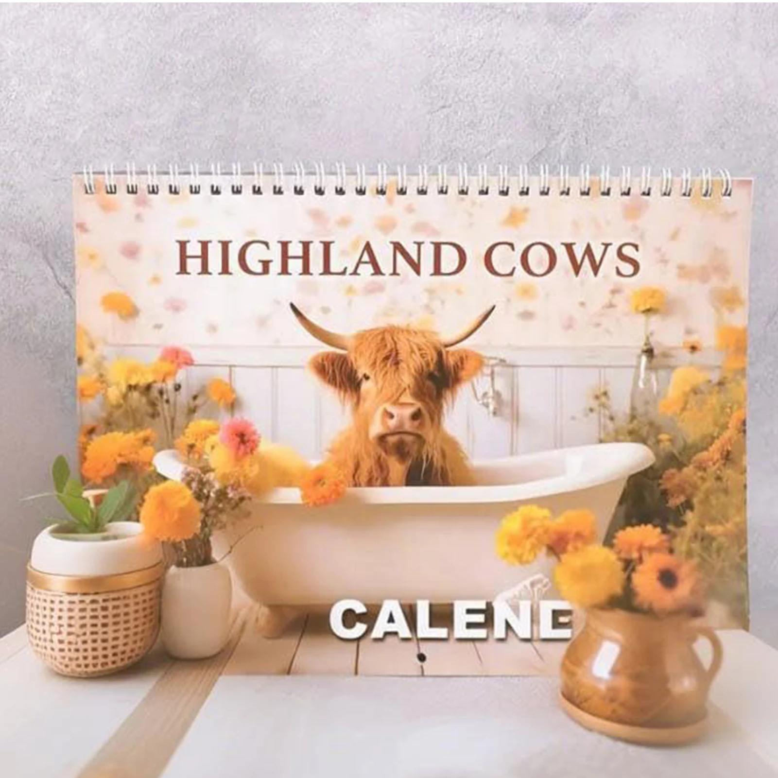 2026 المرتفعات البقرة التقويم الجدار الشنق سطح المكتب مزرعة ديكور مع حامل الماشية الاسكتلندية موضوع 12 شهر يناير إلى ديسمبر