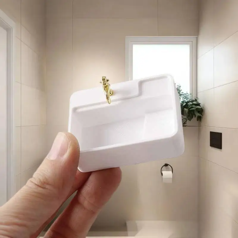 โมเดลอ่างล้างหน้าขนาด 1/12 สำหรับบ้านตุ๊กตา; อุปกรณ์ตกแต่งเฟอร์นิเจอร์บ้านตุ๊กตา