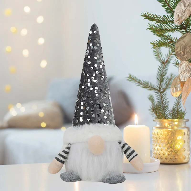 10Pcs Glowing Sequins Faceless Rudolph Doll Ornaments, Creative Christmas Hanging Decor for Home Tree Party Decoration