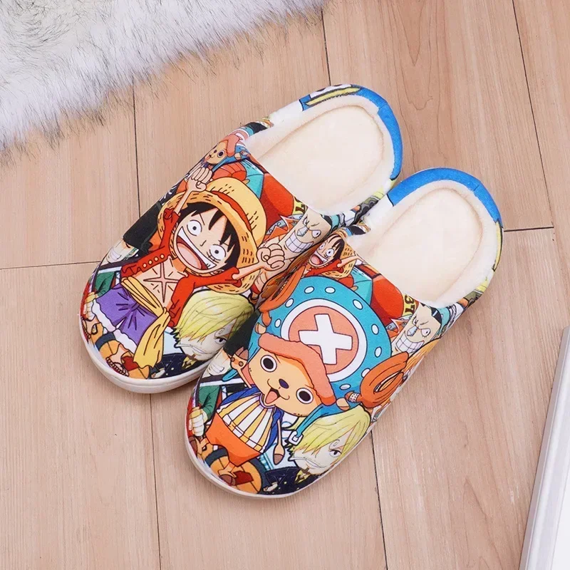 Japan Anime One Piece Dragon Ball Luffy Son Goku Hatsune Rem Ram Winter Warm Plush Men Women Shoes Home Slippers Stuffed Plush