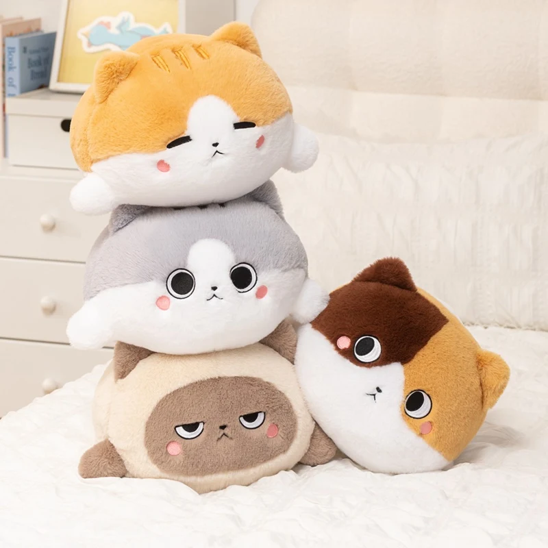 Cute Round Cat Plush Pillow Soft Fluffy Grumpy Cat Stuffed Animal Doll Kawaii Kitty Plush Toy Home Sofa Cushion Birthday Gift