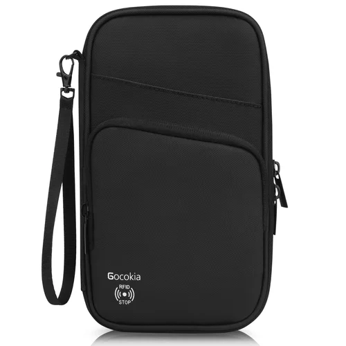 Imagen 2 del producto Bolsa para pasaporte con múltiples bolsillos, billetera de viaje con correa para el hombro, porta pasaporte familiar de 5, billetera para pasaporte con bloqueo RFID para hombres W