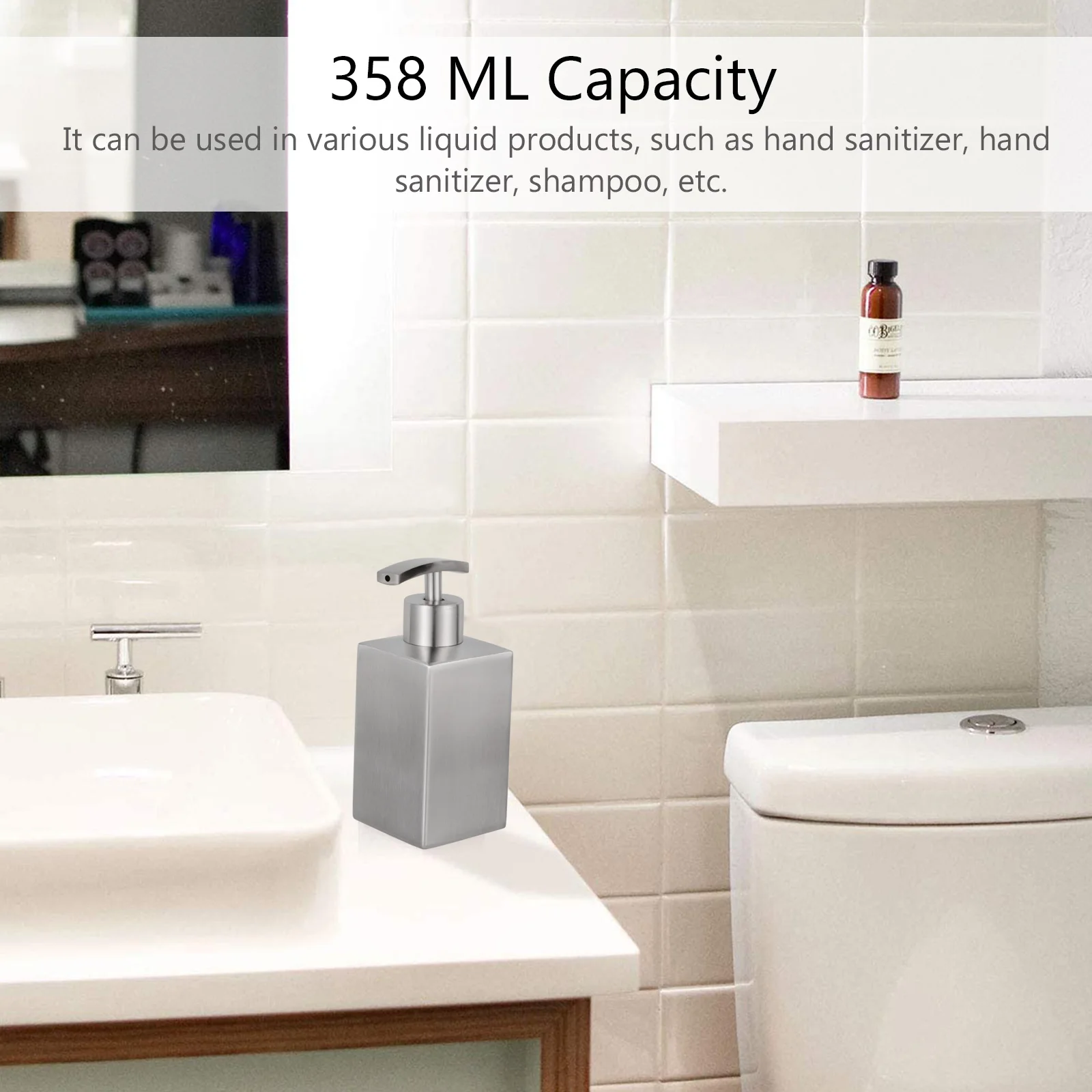 

Stainless Steel Dispenser 358ml Squeeze Lotion Soap Dispenser Bottle Shampoo Hand Liquid Counter Refillable Wide Mouth
