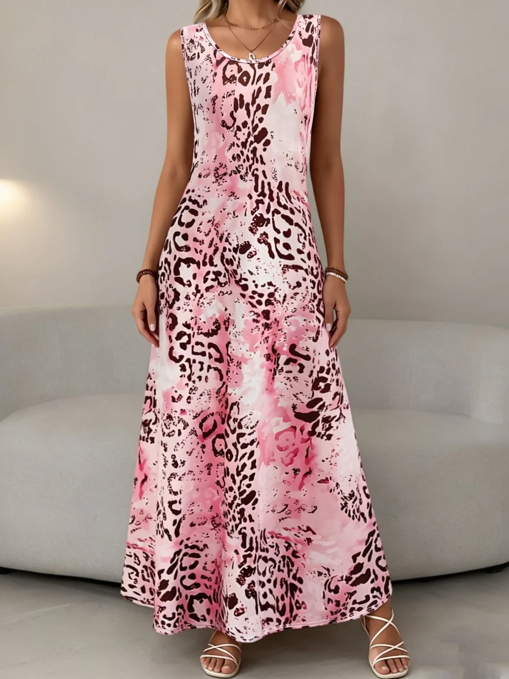 Women Dress Blue Gradient Butterfly Print Sexy Sleeveless Midi Dress Summer Casual Round Neck Flowy Beach Sundress Vest Dress