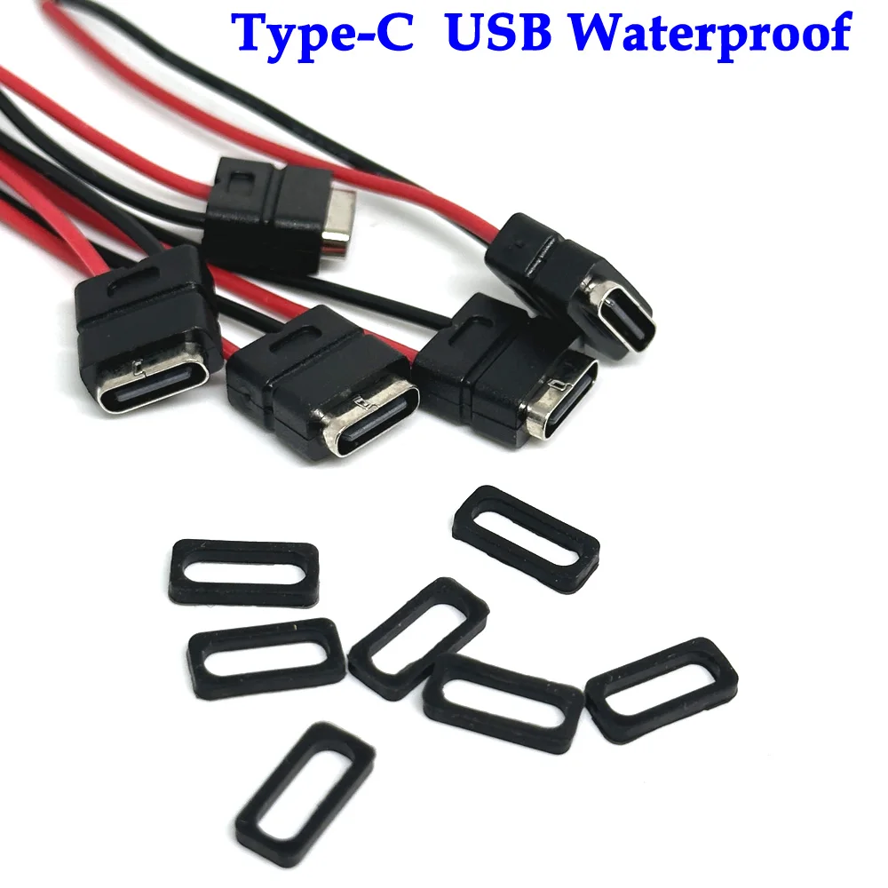 1-10pcs USB Type C Waterproof Connector Type-C With card buckle Female High Current Fast Charging Jack Port USB-C Charger Plug