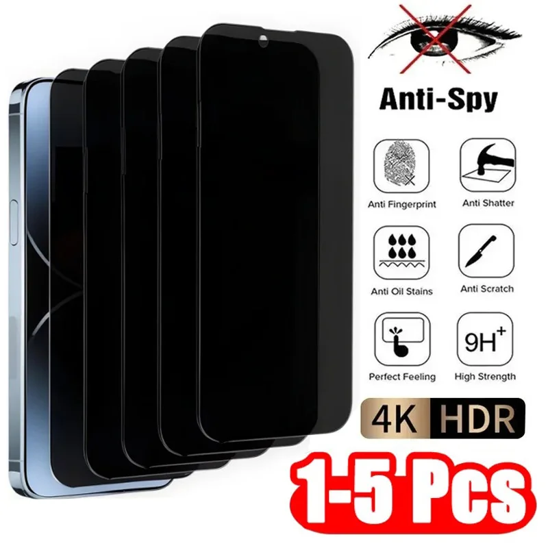 1-5PCS Anti Peep Privacidad Vidrio Templado Para iPhone 12 13 14 15 Pro Max 16 17 Protector de Pantalla Anti Espía
