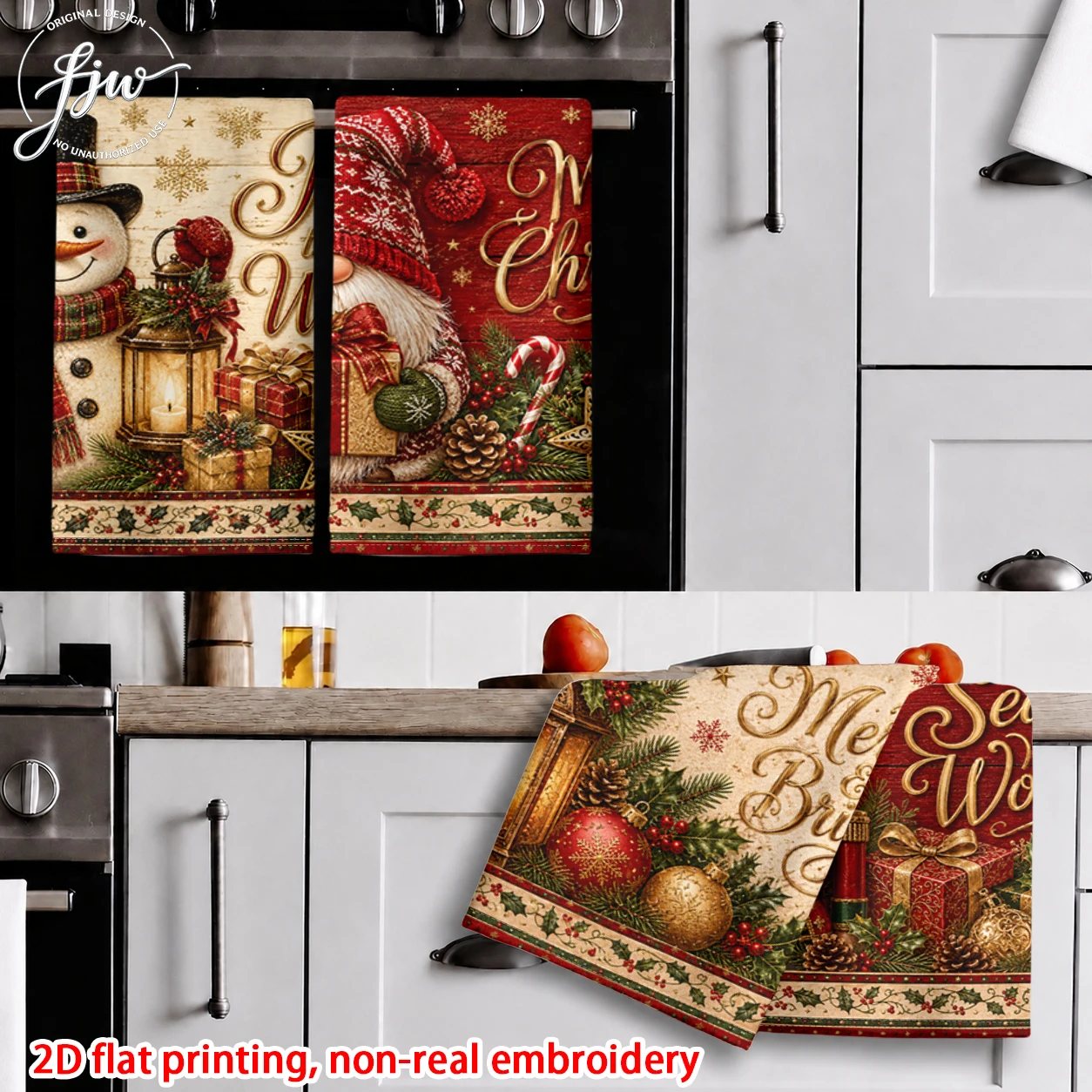 6pcs Vintage Christmas Kitchen Retro Xmas Gnome Santa Snowman Reindeer Decorative Dish Towels for Holiday Home Decor