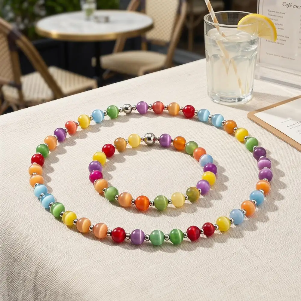 Color Changing Jewelry Bright Bead Jewelry Color Changing Beaded Jewelry Set Uv Reactive Dopamine Necklace Bracelet for Women