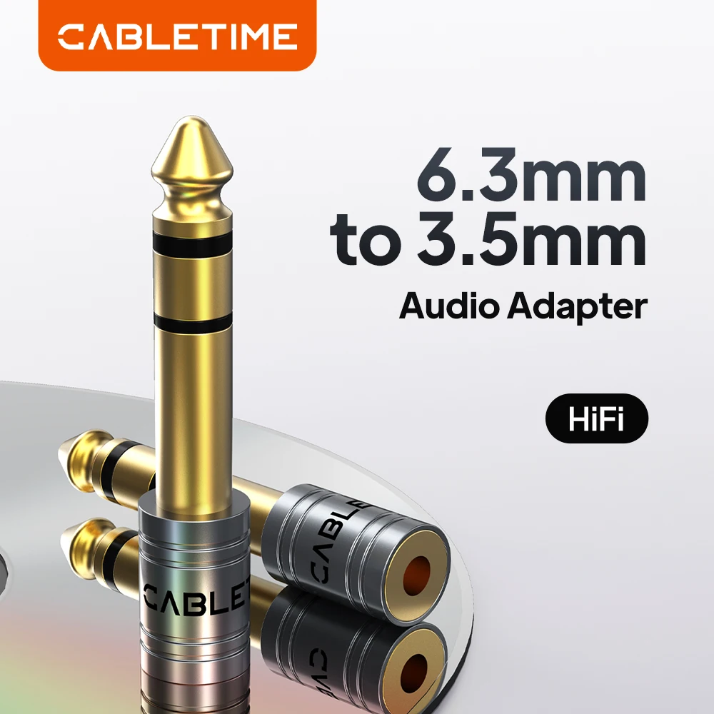 CABLETIME 6,5mm a Jack 3,5mm micrófono Audio enchufe conector hembra amplificador de auriculares Audio 6,35mm Aux a 3,5mm adaptador