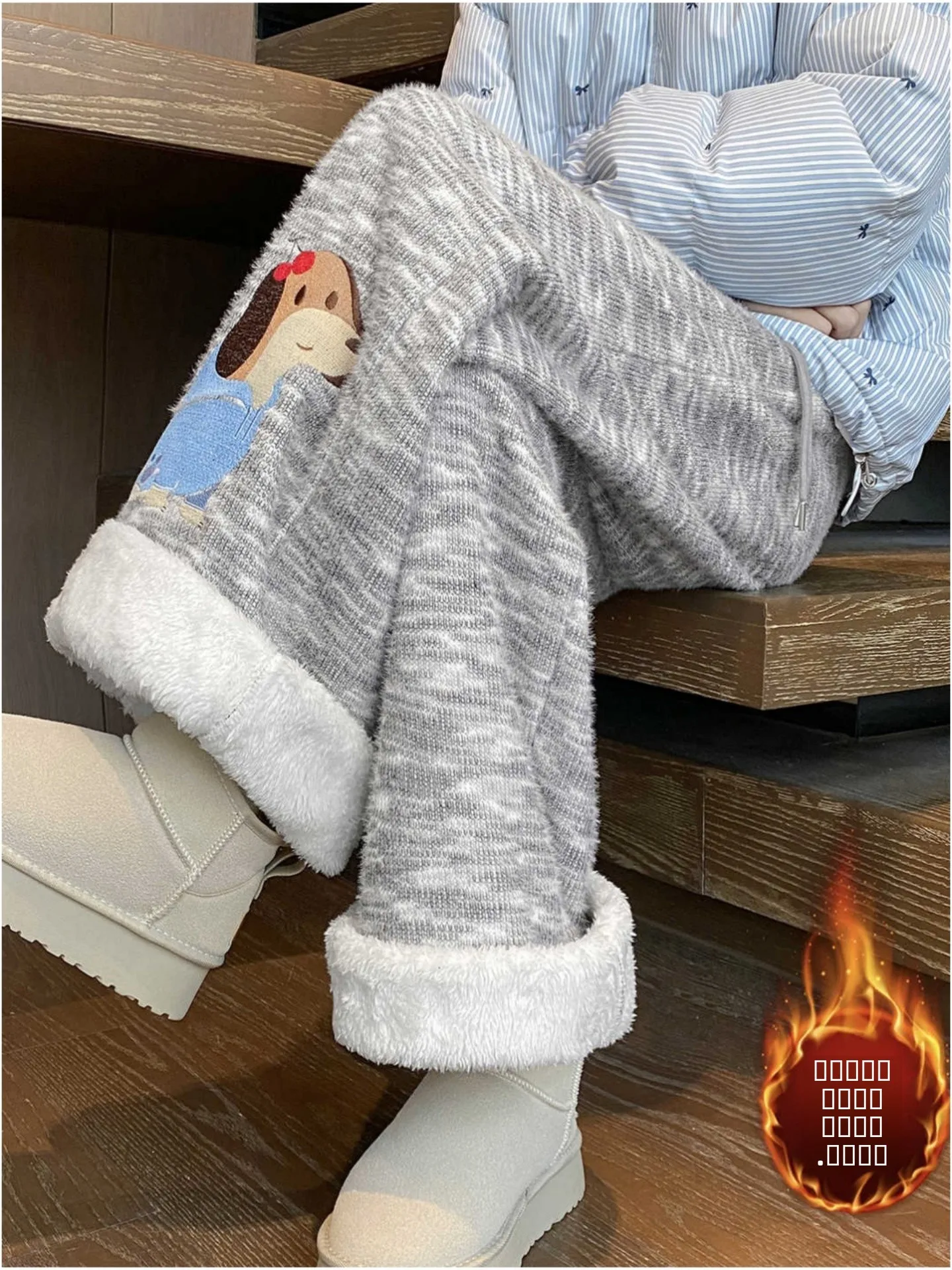 

Мужские зимние повседневные удобные хлопковые брюки Thiened Fce с широкими штанинами и вышивкой в виде точек, молодежные, модные