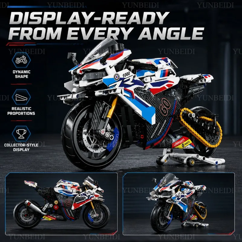 1:8 Motorcycle Building Blocks Model Set 715PCS+ Motorcycle Assembly Educational Toy Adults Collection Christmas Children's Gift