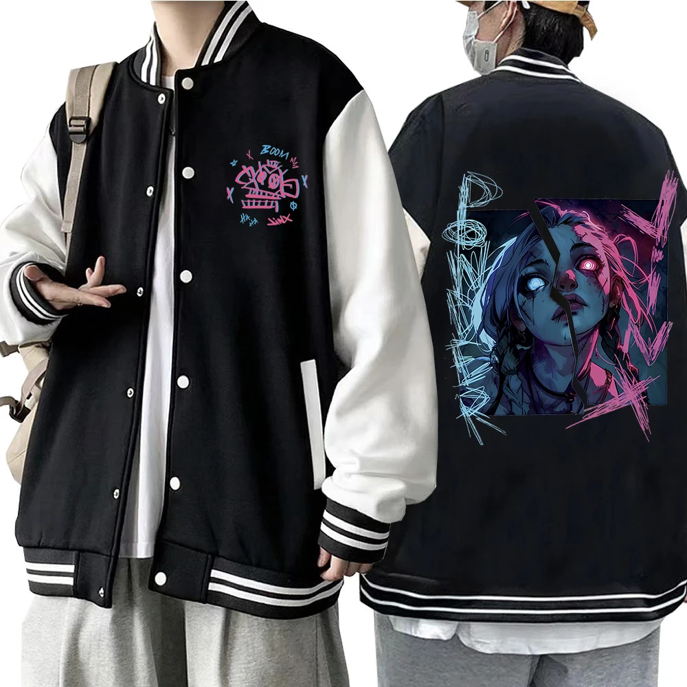 2024 Anime Arcane-Jinx Hoodie Baseball Uniform Jacket Women Men Hoodie Baseball Uniform Jacket