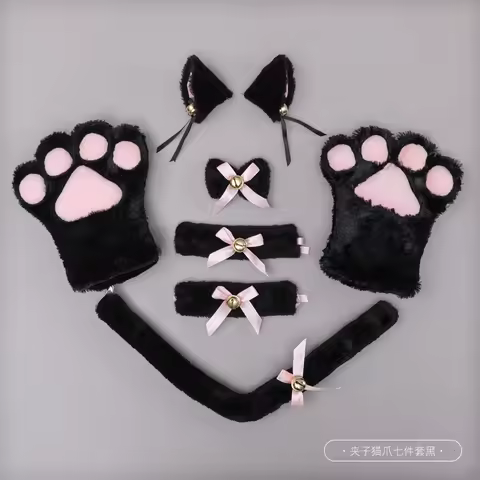 Cat Girl Anime Cosplay Costume Accessory Bell Hairwear Hairbands With Cat Ears Neko Lolita Maid Plush Glove Tail Paw Ear