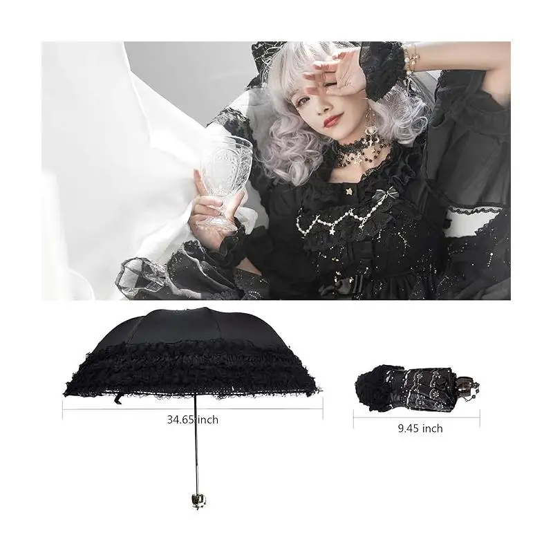 lace parasol vintage lolita black sun parasol umbrella summer gothic wedding style for women