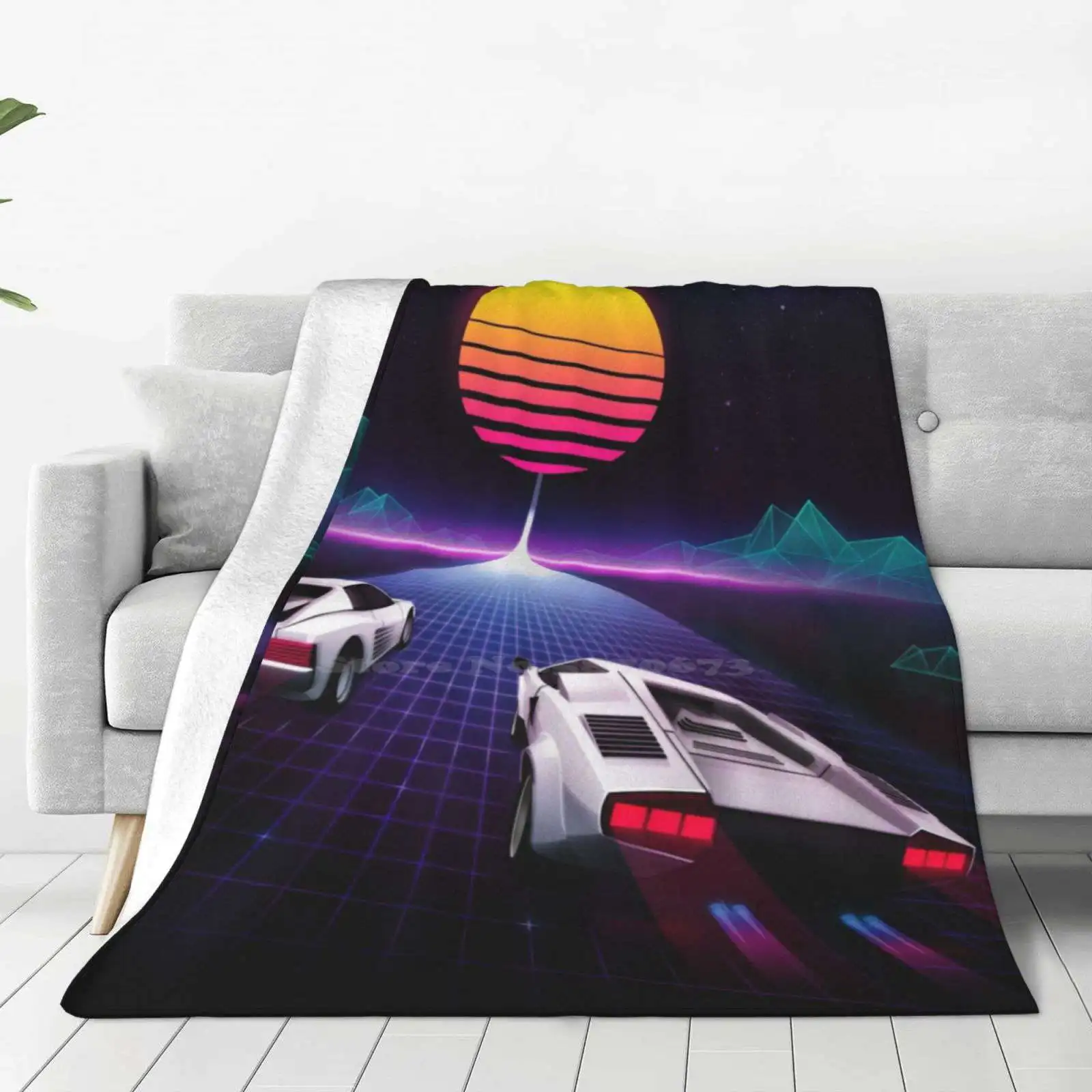 Neon Skyway Super Warm Soft Blankets Throw On Sofa/Bed/Travel 80S Pop Art Airbrush 1980 Neon Retro Pixel Art Race Sky Stars