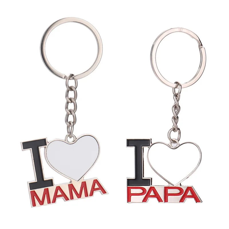 Sublimation Blank Keychain Creative Love MAMA&PAPA Letters Keychain For Customized Mon Dad Gift