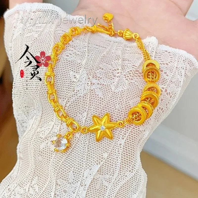 Mylux Jewelry gold store the same 9999 24K real gold six star fashion women's bracelet senior all-matching bracelet new girlfrie