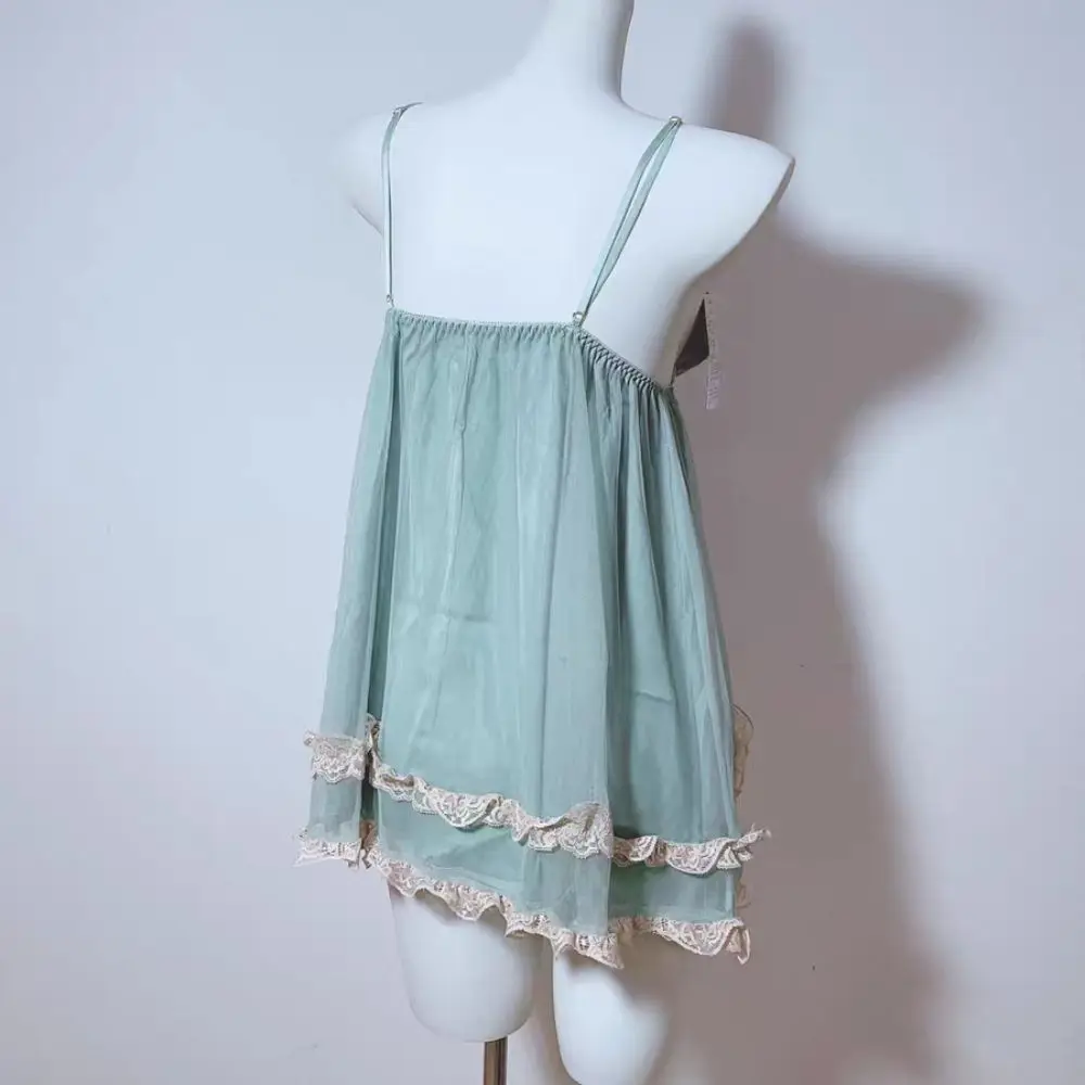 Abito da pigiama da donna casual in pizzo Bowknot Abito da pigiama con volant a fiori Camicia da notte senza maniche Homewear Camicia da notte con imbottiture Club